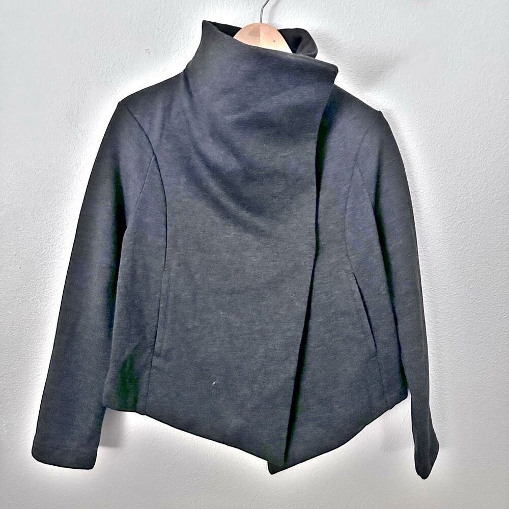 LUCY | Activewear Jacket Asymmetrical Lines Wrap Coat Charcoal Soft | Size Small
